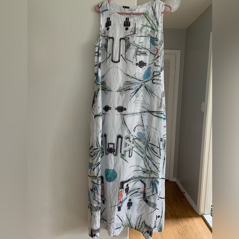 Grizas Mod Print Maxi dress- size M, 100% linen